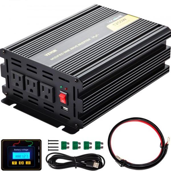 Picture of Vevor ZX1250-12-120E0OCV9 1250W Modified Sine Wave Power Inverter for DC 12V to AC 120V Car Converter with LCD Remote Controller