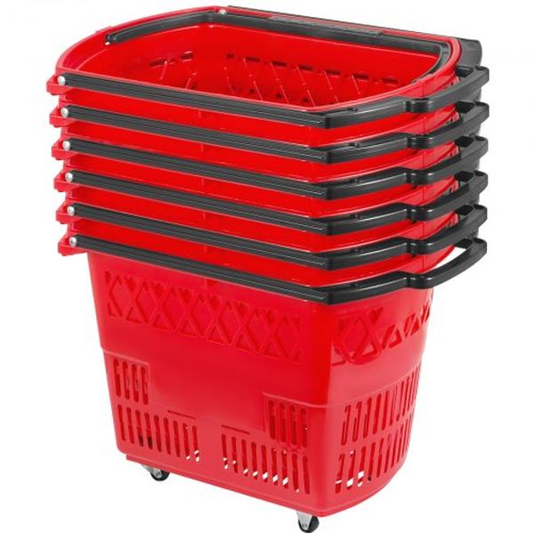 Picture of Vevor GWCHLZLGGWLHS6ZZ1V0 Plastic Rolling Shopping Cart Basket with Wheels&#44; Red - 6 Piece