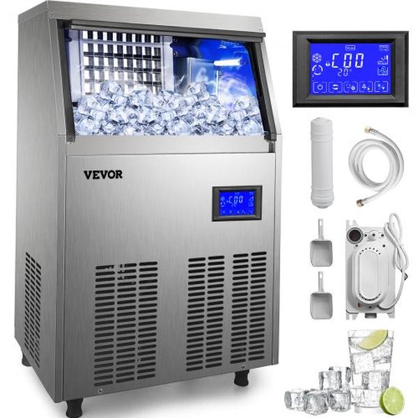 Picture of Vevor ZBJ70KGSYPPSB0001V1 110V Commercial Ice Maker Machine with 120-130 lbs Storage Commercial Ice Machine