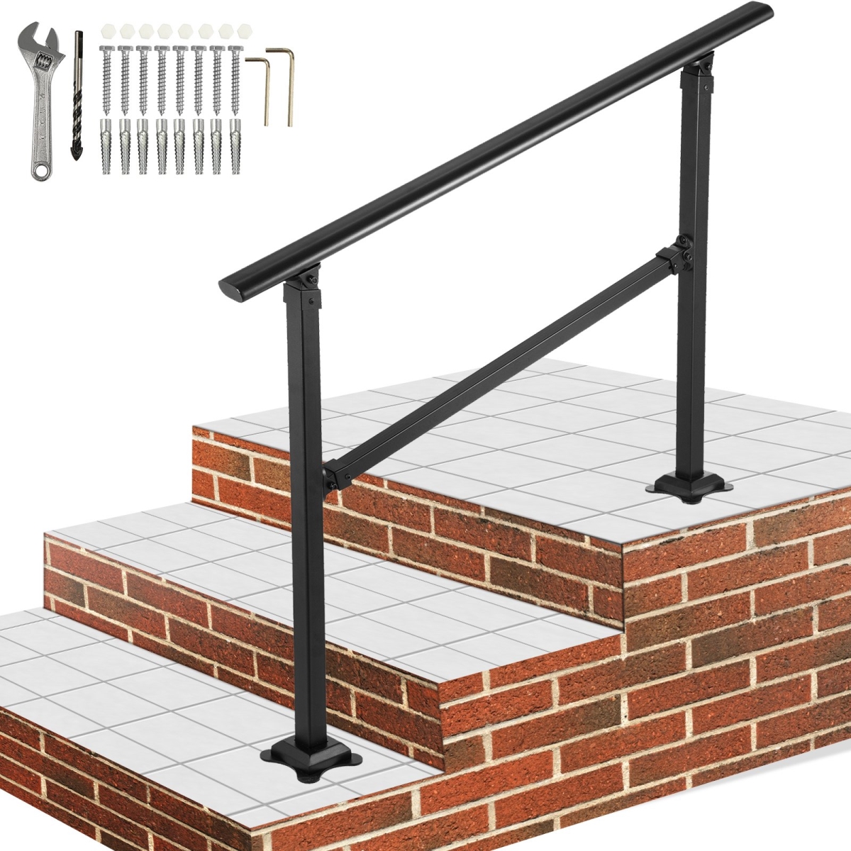 Picture of Vevor TZFGZXSLZFSB3FQB9V0 Outdoor Stair Railing&#44; Fits for 1-4 Steps Transitional Wrought Iron Handrail
