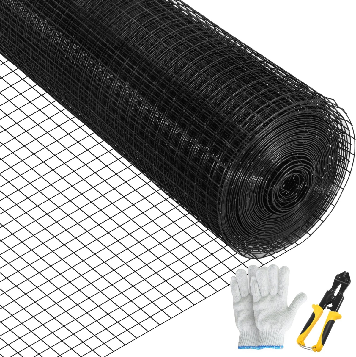 24 in. x 100 ft. & 1 x 1 in. Mesh Size, Galvanized Steel Vinyl Coated 16 Gauge Chicken Wire Fencing with A Cutting Plier, Black - Set of 2