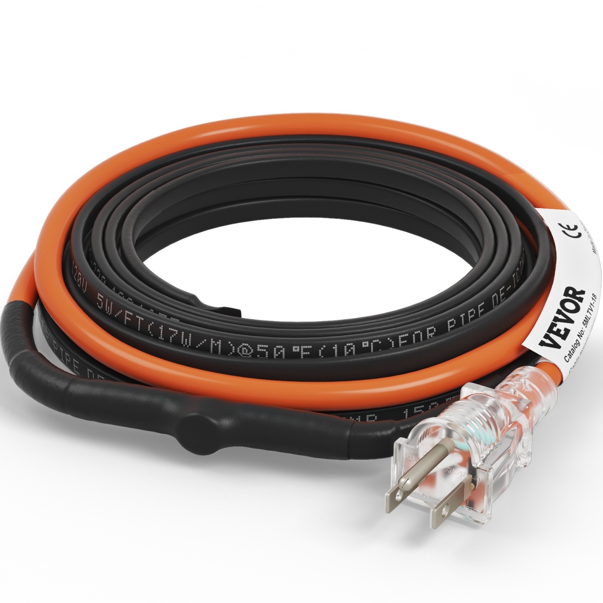 Self-Regulating Pipe Heating Cable 5W/ft w/ Built-in Thermostat 18 Feet