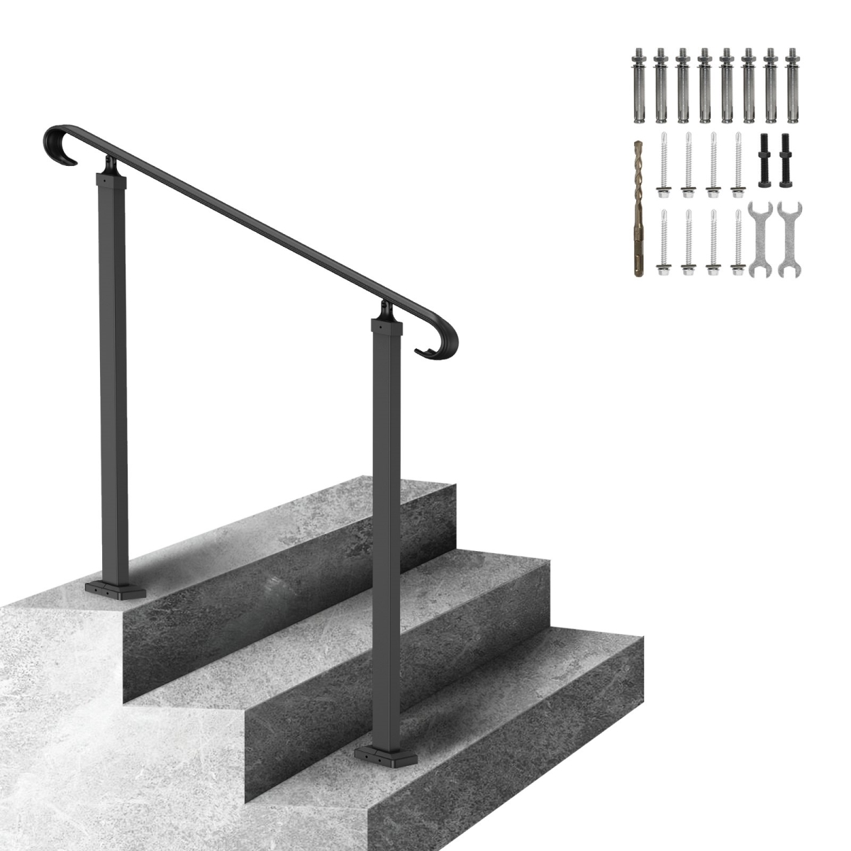 Picture of Vevor LTFS1MLZFS0000001V0 Handrails for Outdoor Steps with Fit 1-3 Steps Outdoor Stair Railing