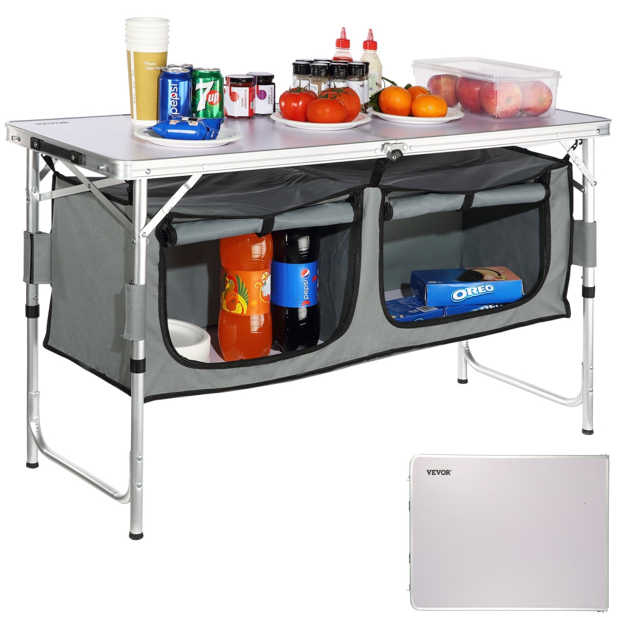 Camping Kitchen Table Folding Portable Cook Station 3 Adjustable Heights
