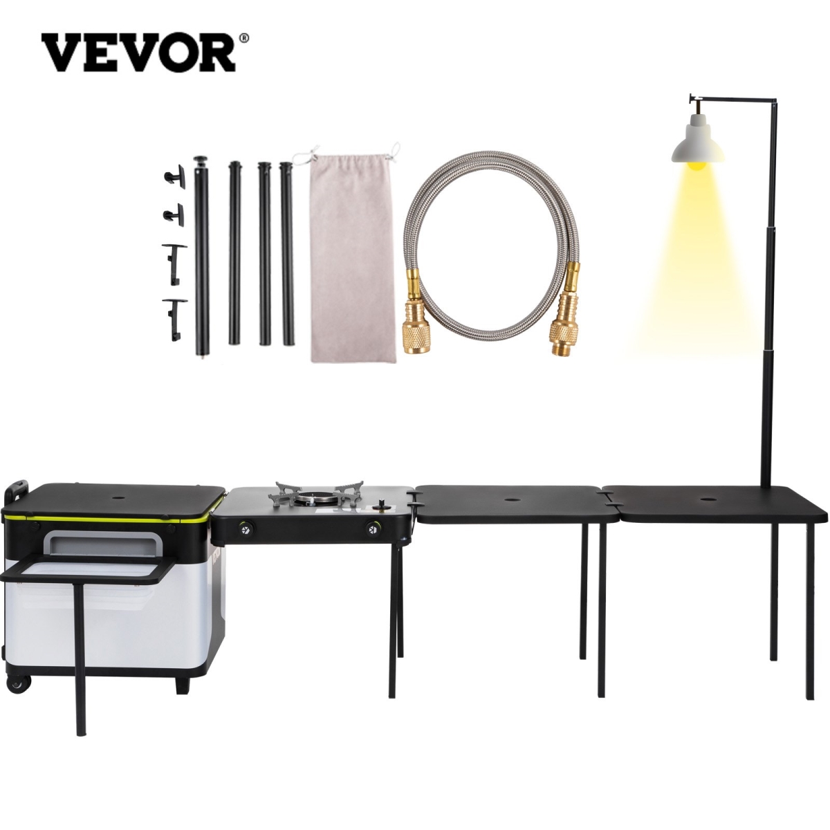 HWY45X47X53CMV3FSV0 Outdoor Mobile Kitchen, Portable Multifunctional Camp Box with Wheels, Black
