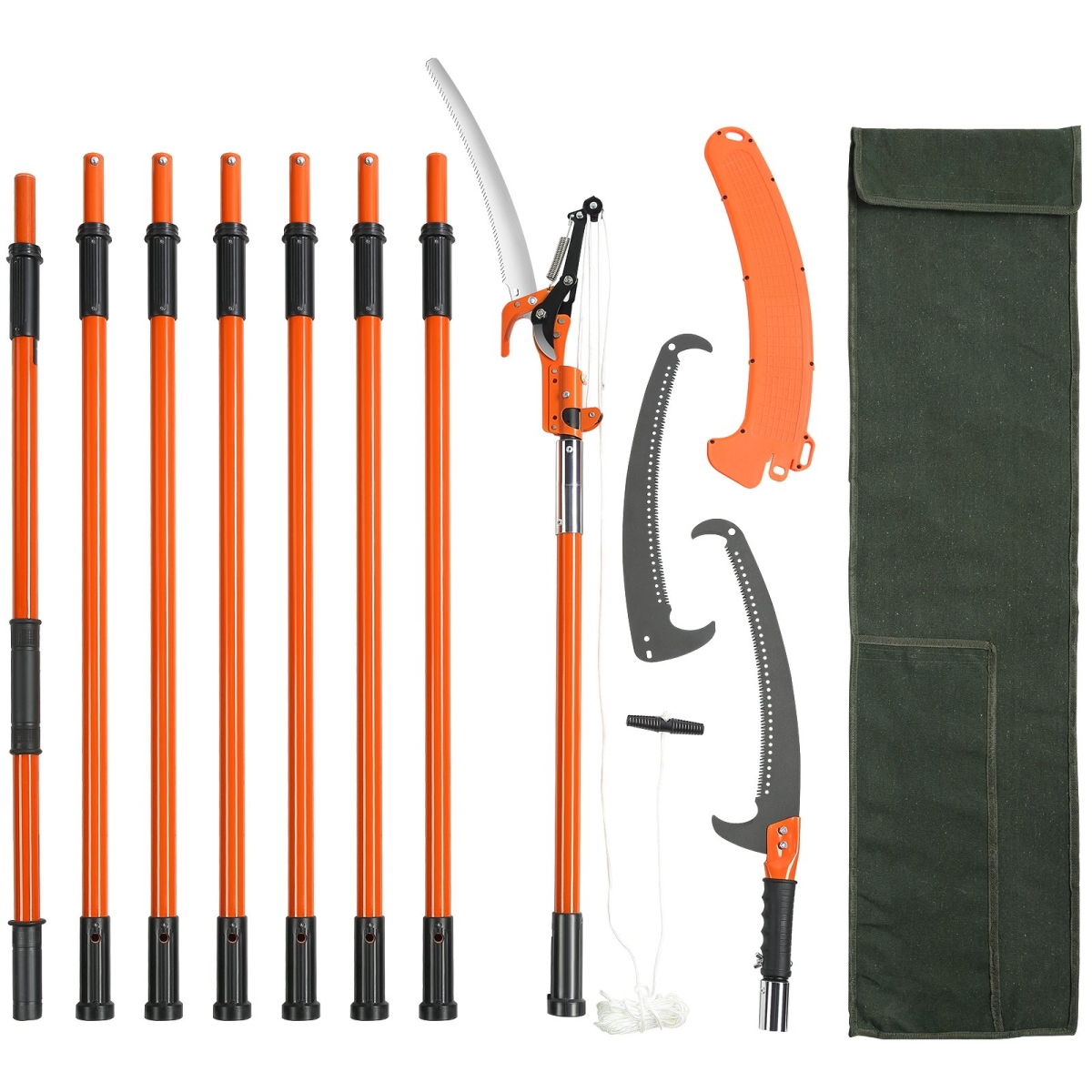 Manual Pole Saw Extendable Tree Pruner 7.3-27 ft Fiberglass Pole Scissors