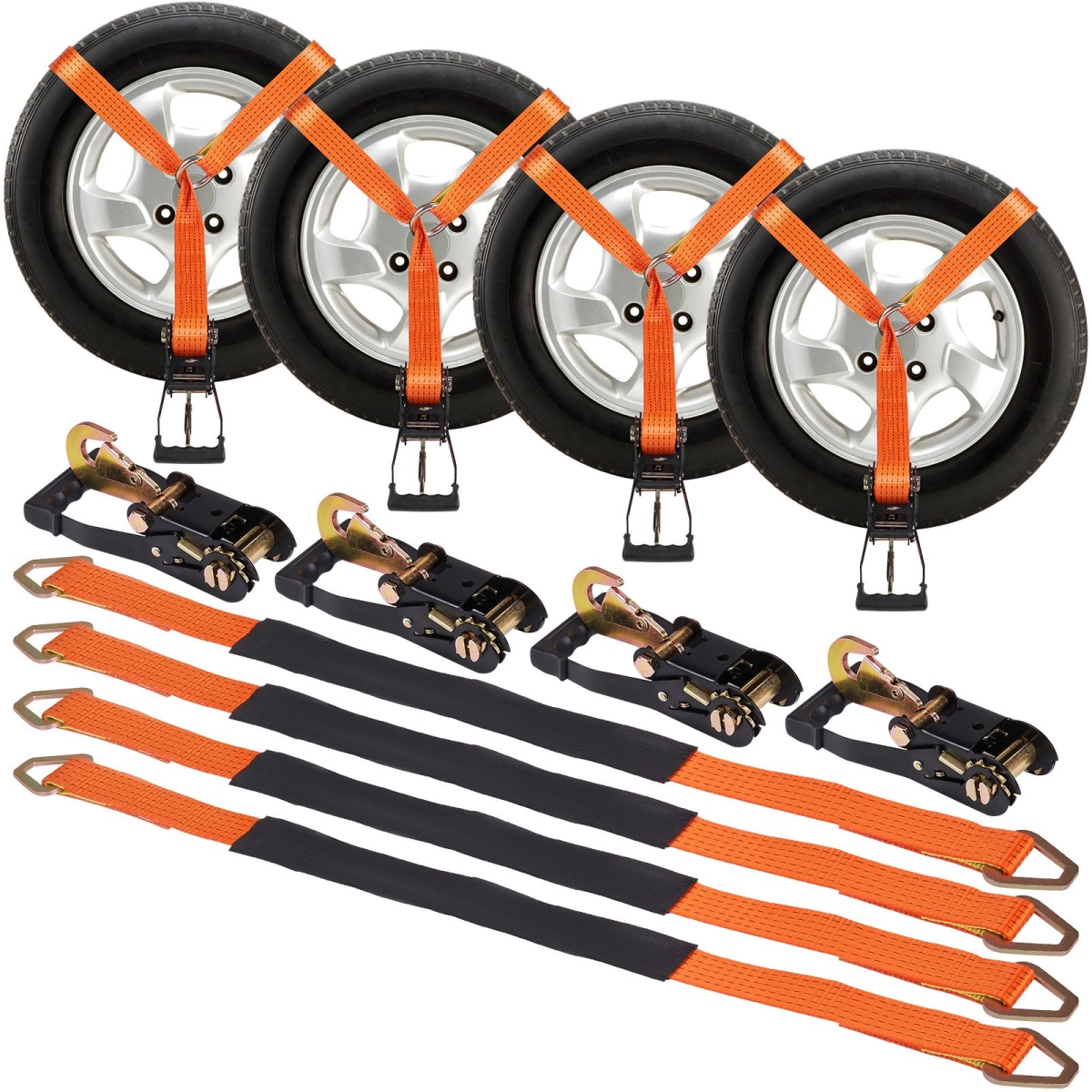 Ratchet Tie Down Strap Towing Tire Straps Kit for Car Trailer Hauler 4 PCS, 4PK