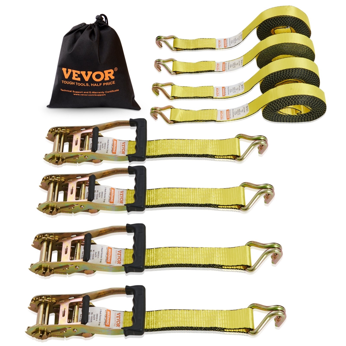 4 Pack Ratchet Tie Down Straps 10000 lbs 2" x 27' Heavy Duty Double J Hook, 4PK