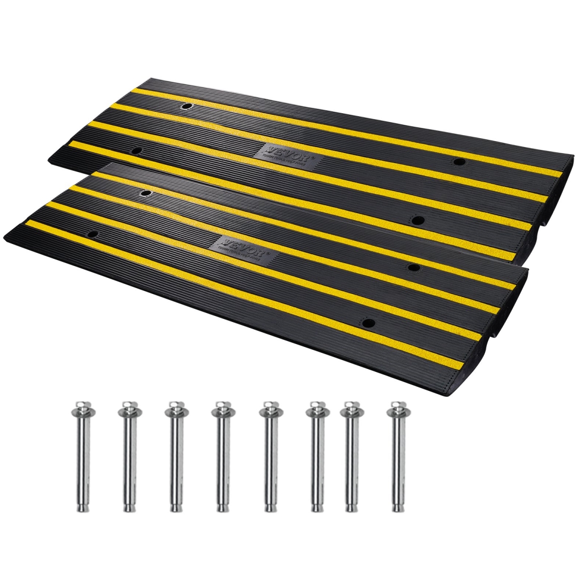 2 Pack Driveway Ramp 48.1"x16"x2.6" Curb Rubber Threshold Ramp 15T Load, 2PK
