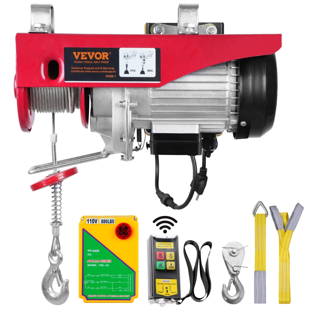 DDG880LBS52FTW0V1V1 880 lbs Electric Hoist with Wireless Remote Control