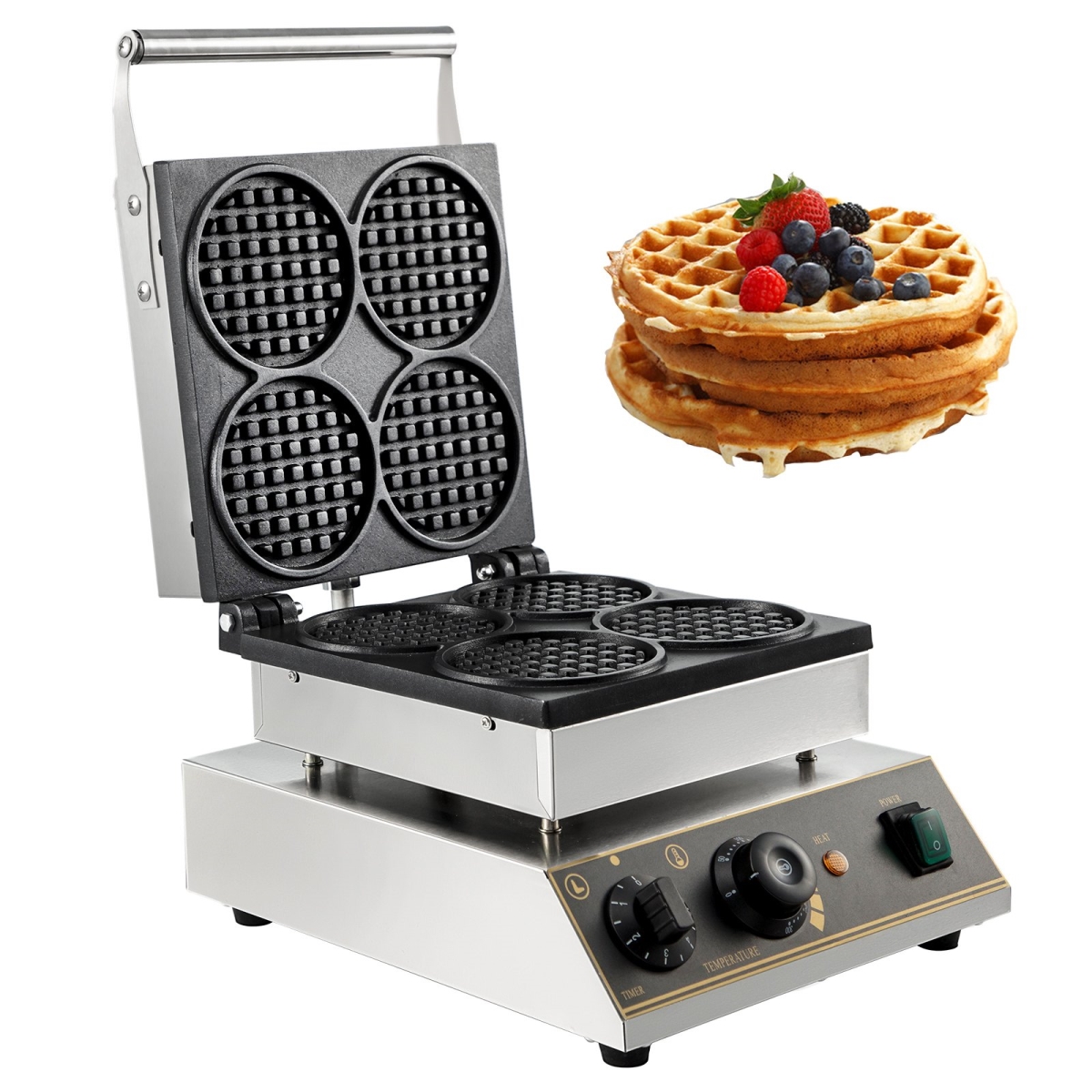 Picture of Vevor HFBJ4GYXHFL2206B1V1 Commercial Electric Mini Round Waffle Maker Baker Tea Shop 1750W Thick Handles