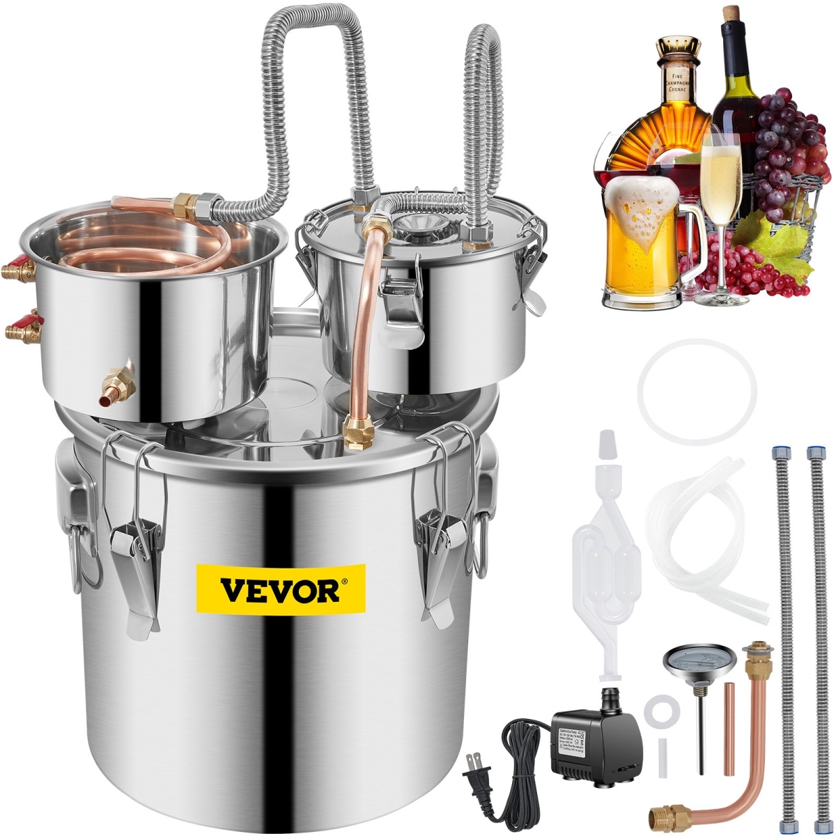 Picture of Vevor ZLSJ8GALSLNTZLQDBV1 8 gal Home Use Moonshine Still Brewing Stainless Steel Water Wine Alcohol Double Keg
