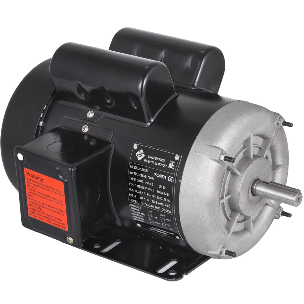 DJ121556000000001V6 1.5HP Electric Motor 56 Frame Single Phase TEFC 3450RPM 115 & 230V 121556 -  Vevor