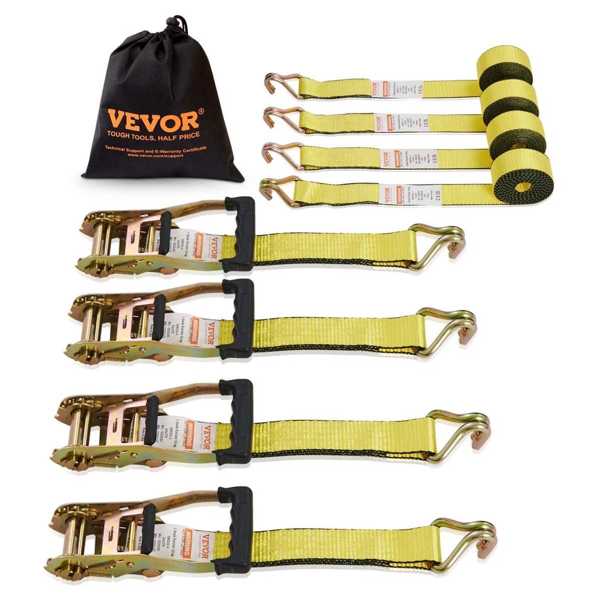 4 Pack Ratchet Tie Down Straps 5000 lbs 2" x 15' Heavy Duty Double J Hook, 4PK