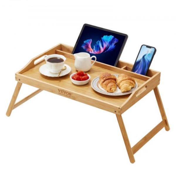 Picture of Vevor ZCTP1JT21813VCVDUV0 21.6 x 13.8 in. Bed Tray Table Bamboo Breakfast Tray with Foldable Legs Portable Food Snack Platter