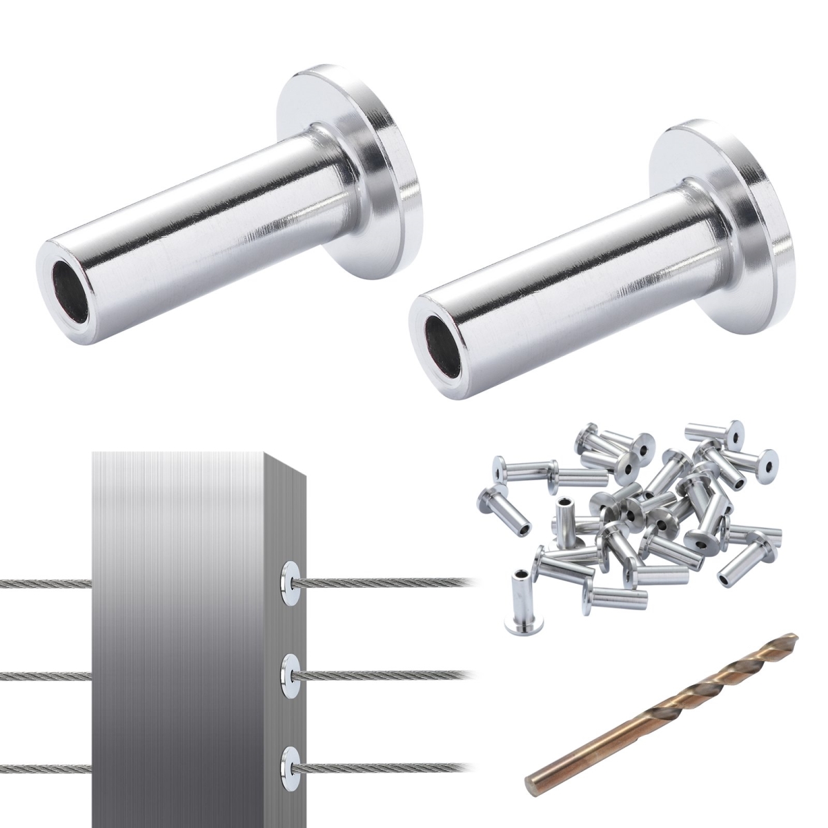 T316 Stainless Steel Protector Sleeves for 0.12 in. Wire Rope Cable Railing, Pack of 121