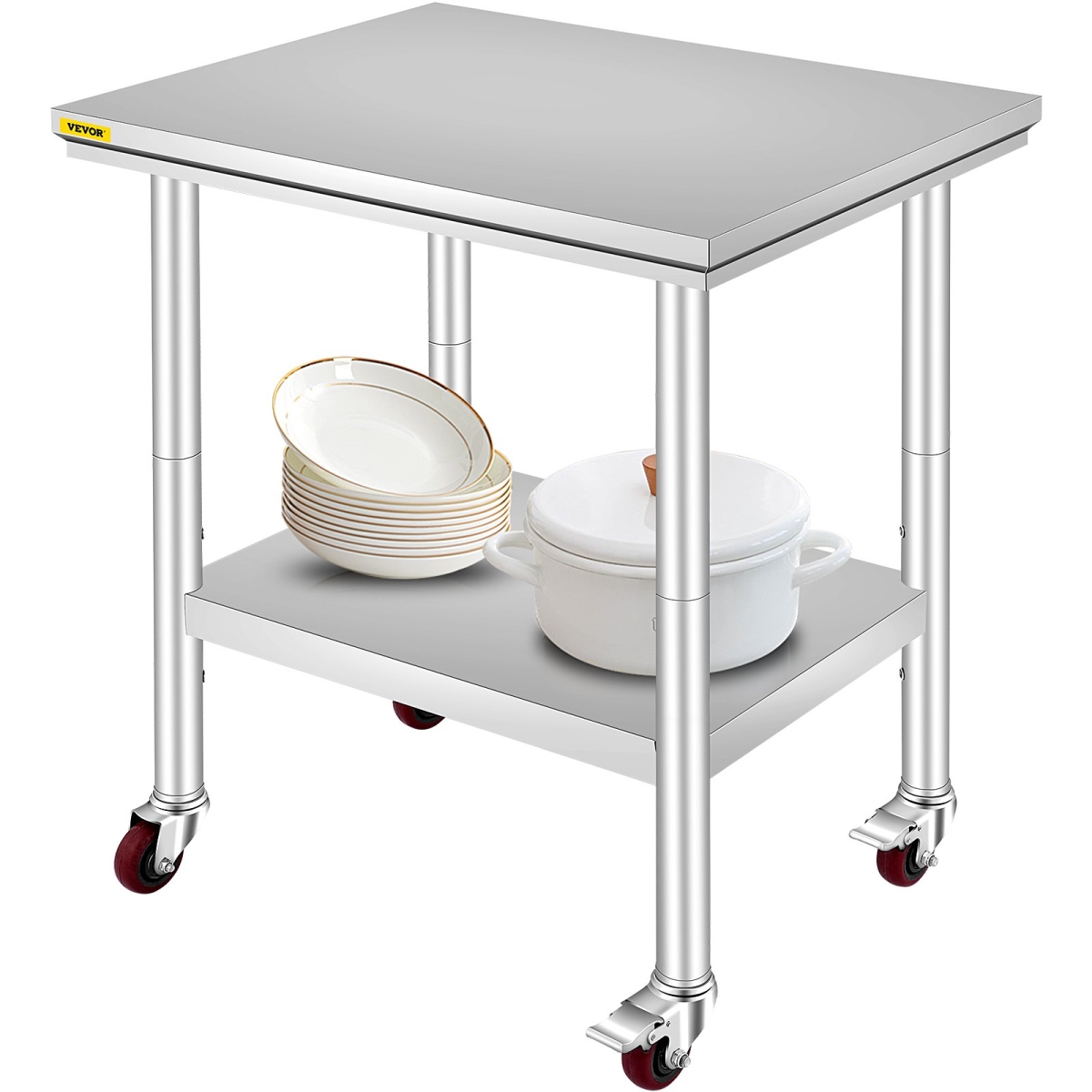 Stainless Steel Work Table Commercial Prep Table 30x24 Inch With 4 Casters