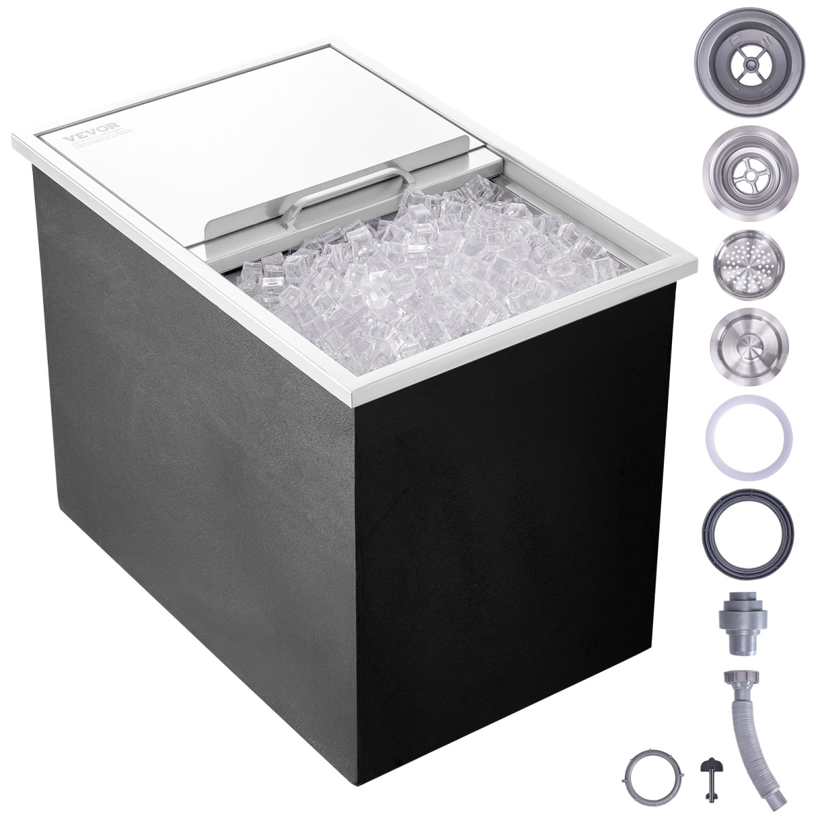 Picture of Vevor QRSCBCHG27LXXJVXNV0 27 x 18 x 21 in. Drop in Chest Stainless Steel Ice Cooler with Commercial Ice Bin with Sliding Cover & 40.9 qt. Outdoor Kitchen Ice Bar for Cold Wine Beer