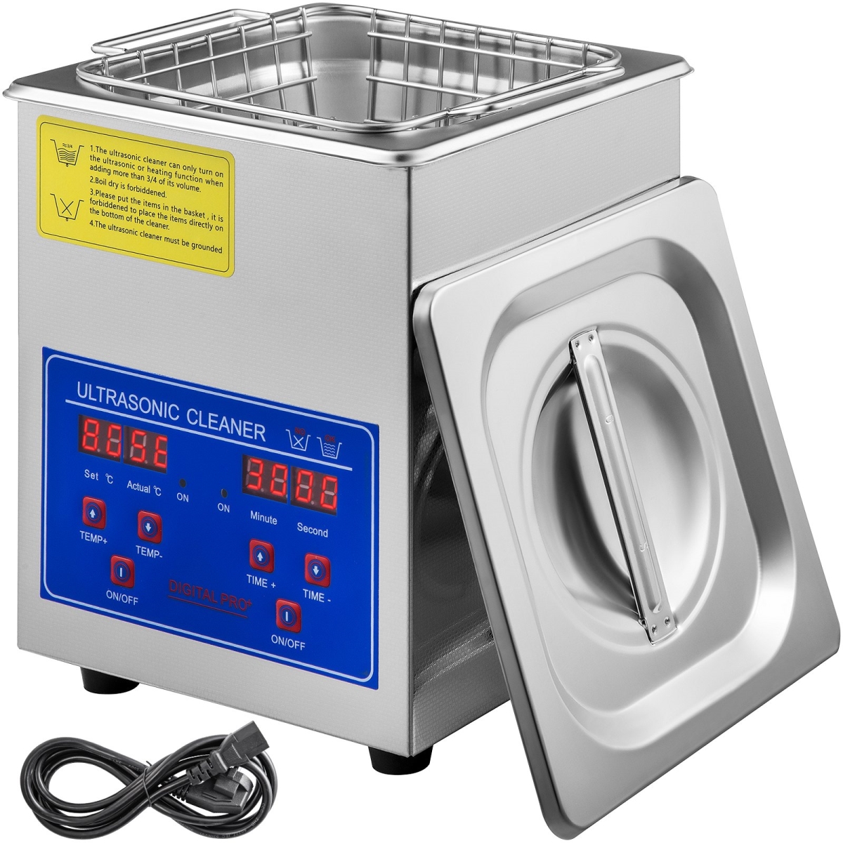 2L Digital Ultrasonic Sonic Parts Cleaner with Timer 40kHz Professional 304 Stainless Steel 110V