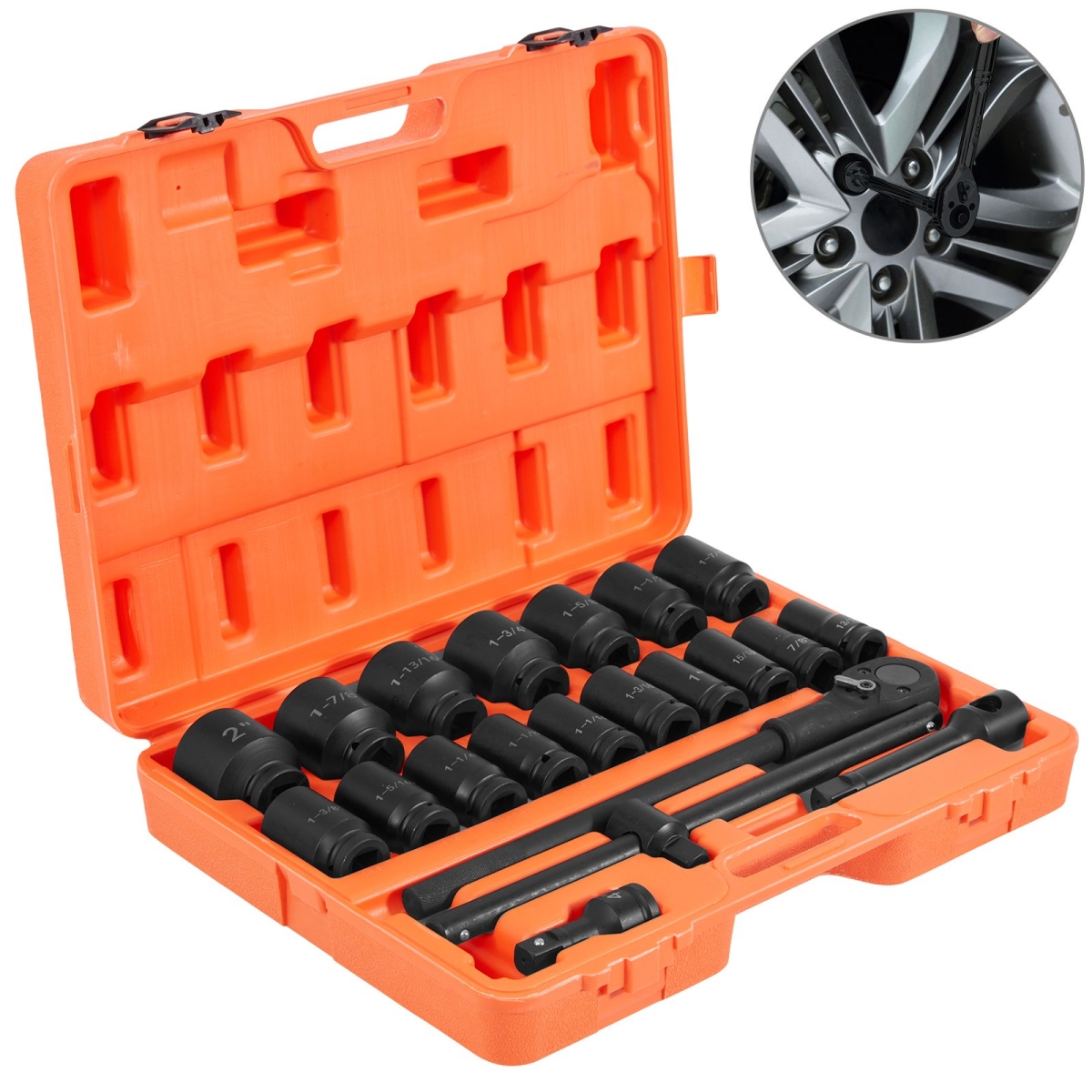 Deep Impact Sockets Set 3/4 Inch 22 Pc, 13/16" to 2" SAE 6-Point Extension Bar