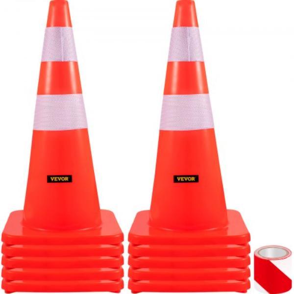 Picture of Vevor AQZYCQ2810PC1FOBQV0 28 in. PVC Orange Traffic Cone with 2 Reflective Collars & Weighted Base&#44; Orange & Sliver - 10 Piece