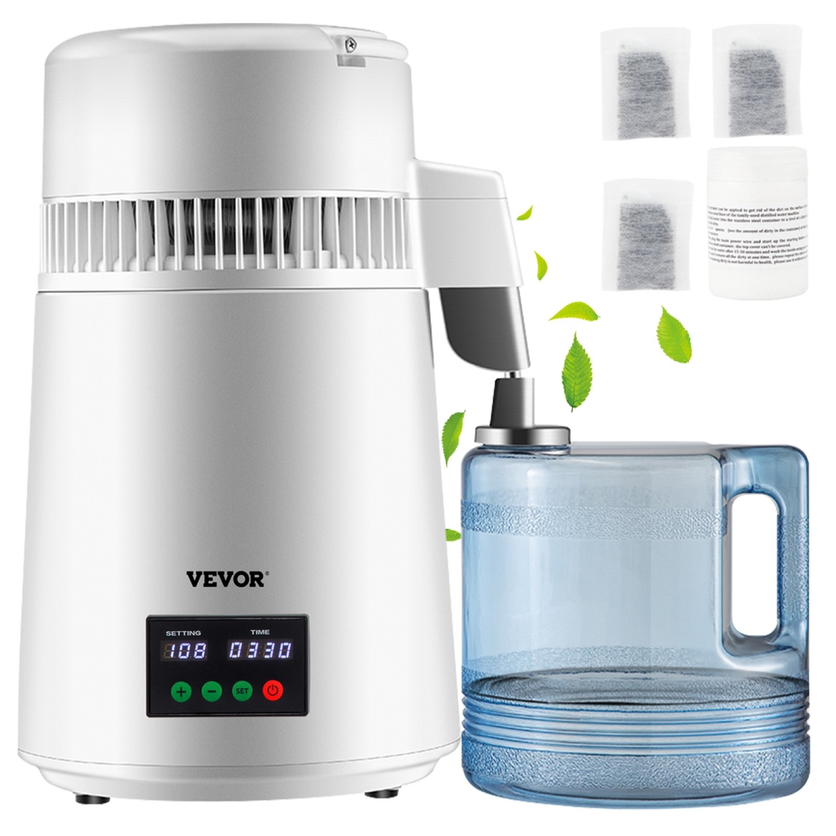 Picture of Vevor D1LH4L1LH110VVSKZV1 1.1 gal Distilled Water Maker Machine with Plastic Carafe Cleaning, White