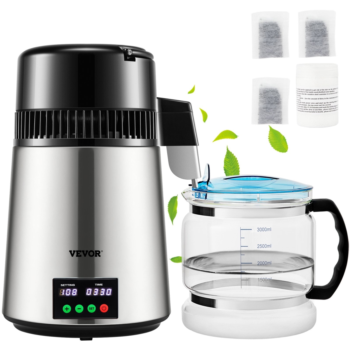 Picture of Vevor D1LH1LH4L110VH647V1 1.1 gal Distilled Water Maker Machine with Glass Carafe Cleaning, Silver