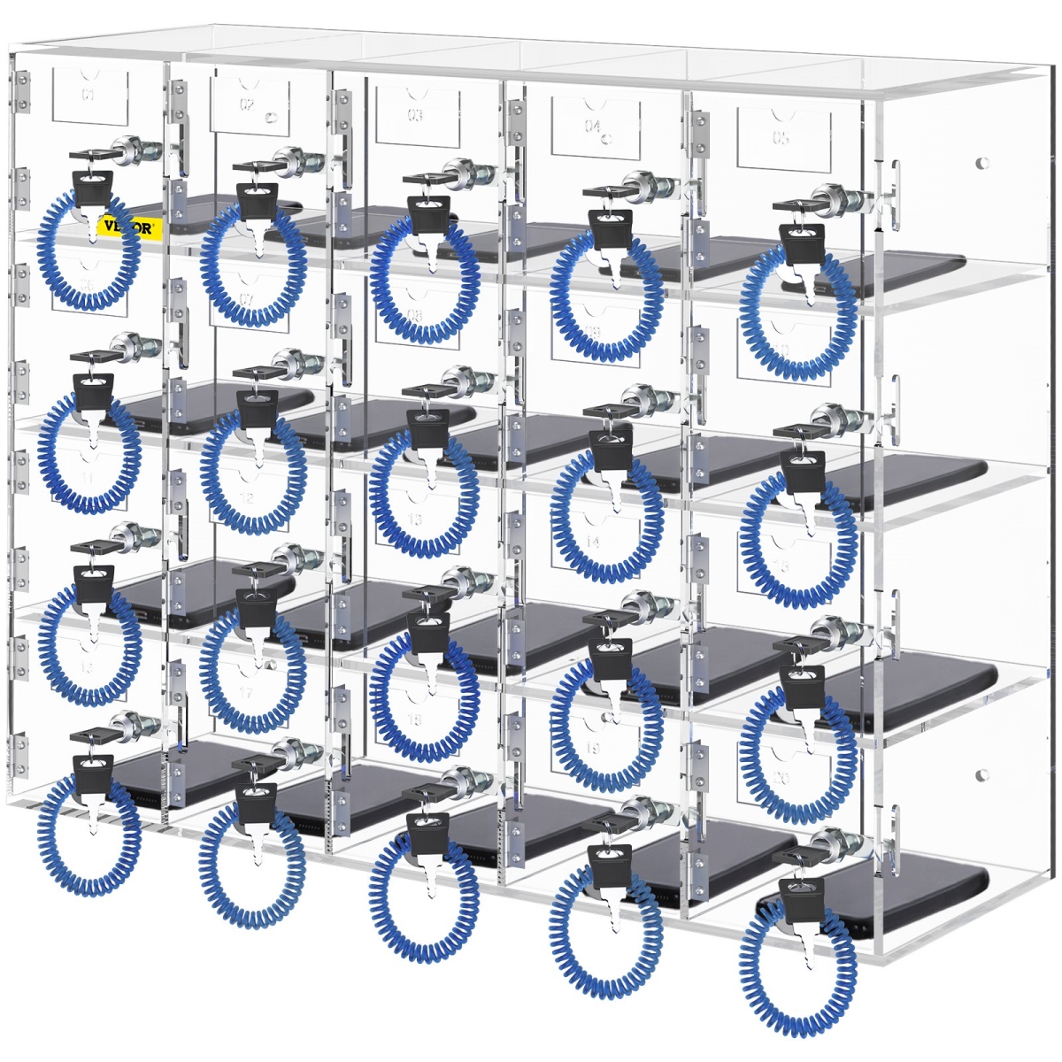 YKLSJCWJSJB20Y5QIV0 20-Slots Cell Phone Storage Locker, Clear