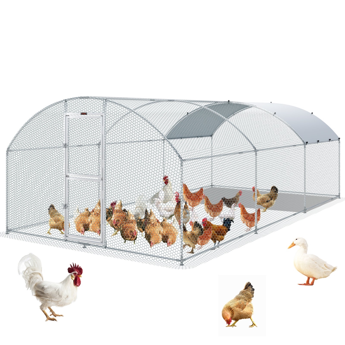 Picture of Vevor BR197X98X64FTTV4RV0 19.7 x 9.8 x 6.6 ft. Large Metal Chicken Coop with Run&#44; Silver