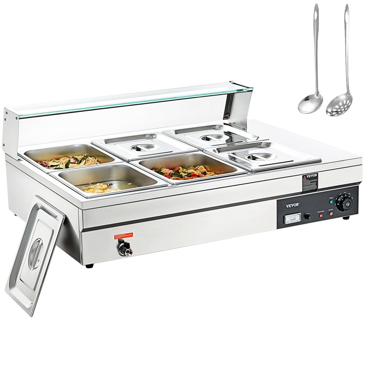 Picture of Vevor BL612QT1500W6UDSFV1 12 qt. 6-Pan Commercial Food Warmer&#44; Silver