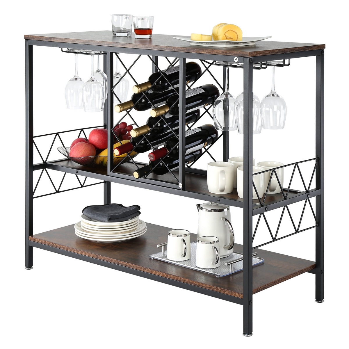 Picture of Vevor KQK39434157145KBXV0 Industrial Cabinet Wine Bar with Wine Rack & Glass Holder&#44; Natural & Black
