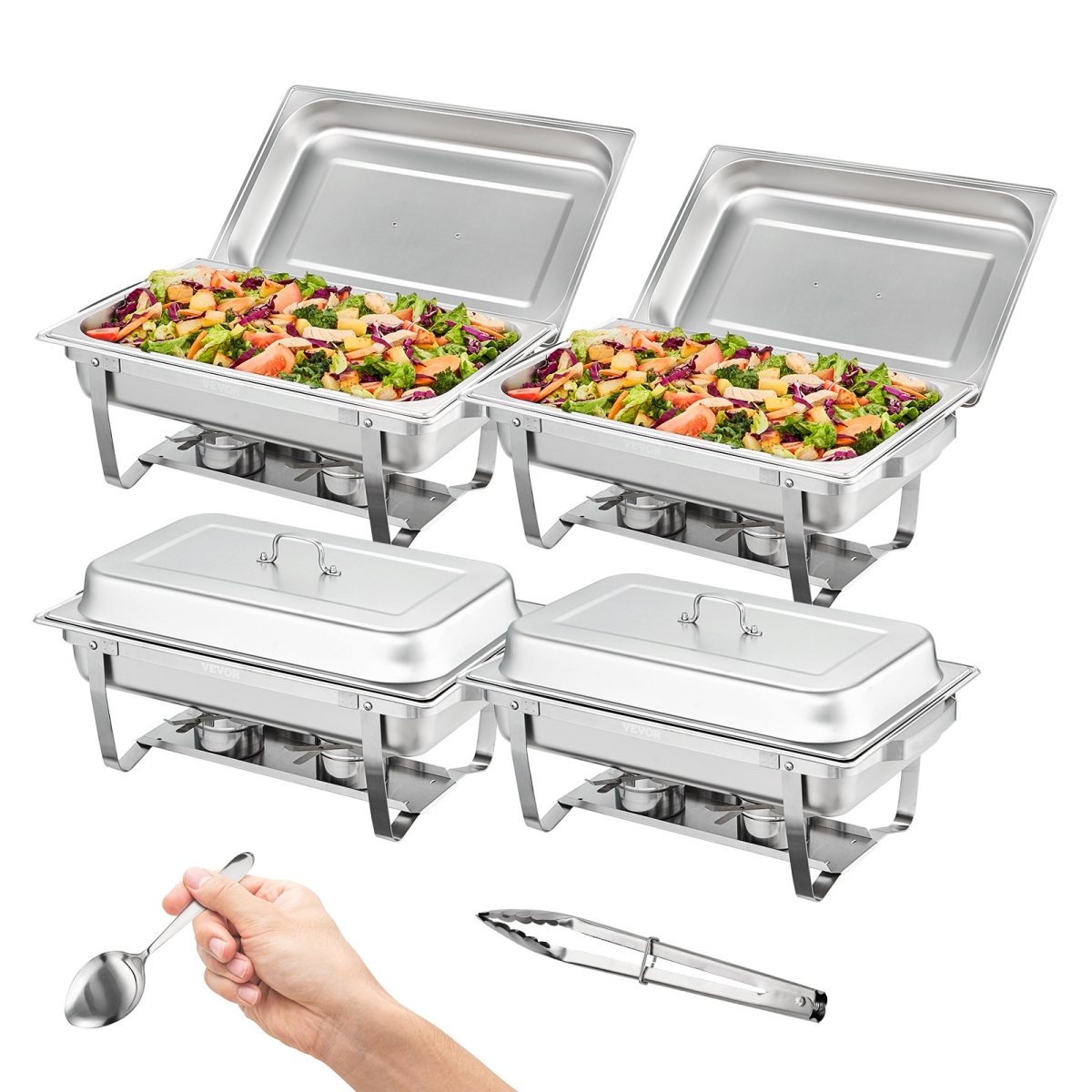 Picture of Vevor ZFXKCLJTZ48QTFA1DV0 Rectangle Chafing Dish Set with Full-Size - Pack of 4