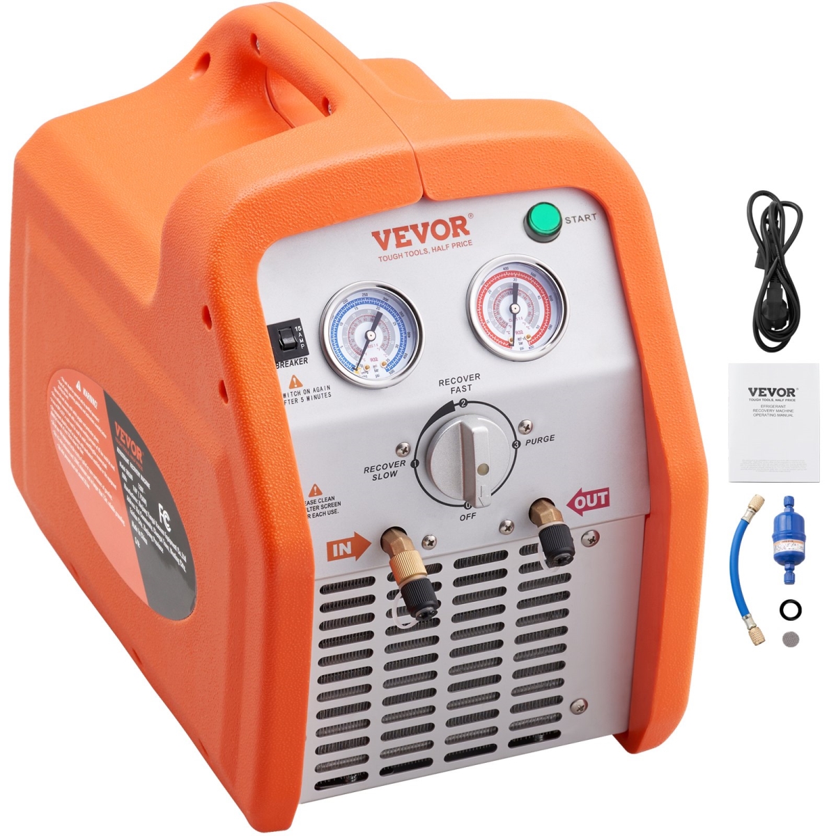 Refrigerant Recovery Machine 1 HP Dual Cylinder AC HVAC Recycling Tool