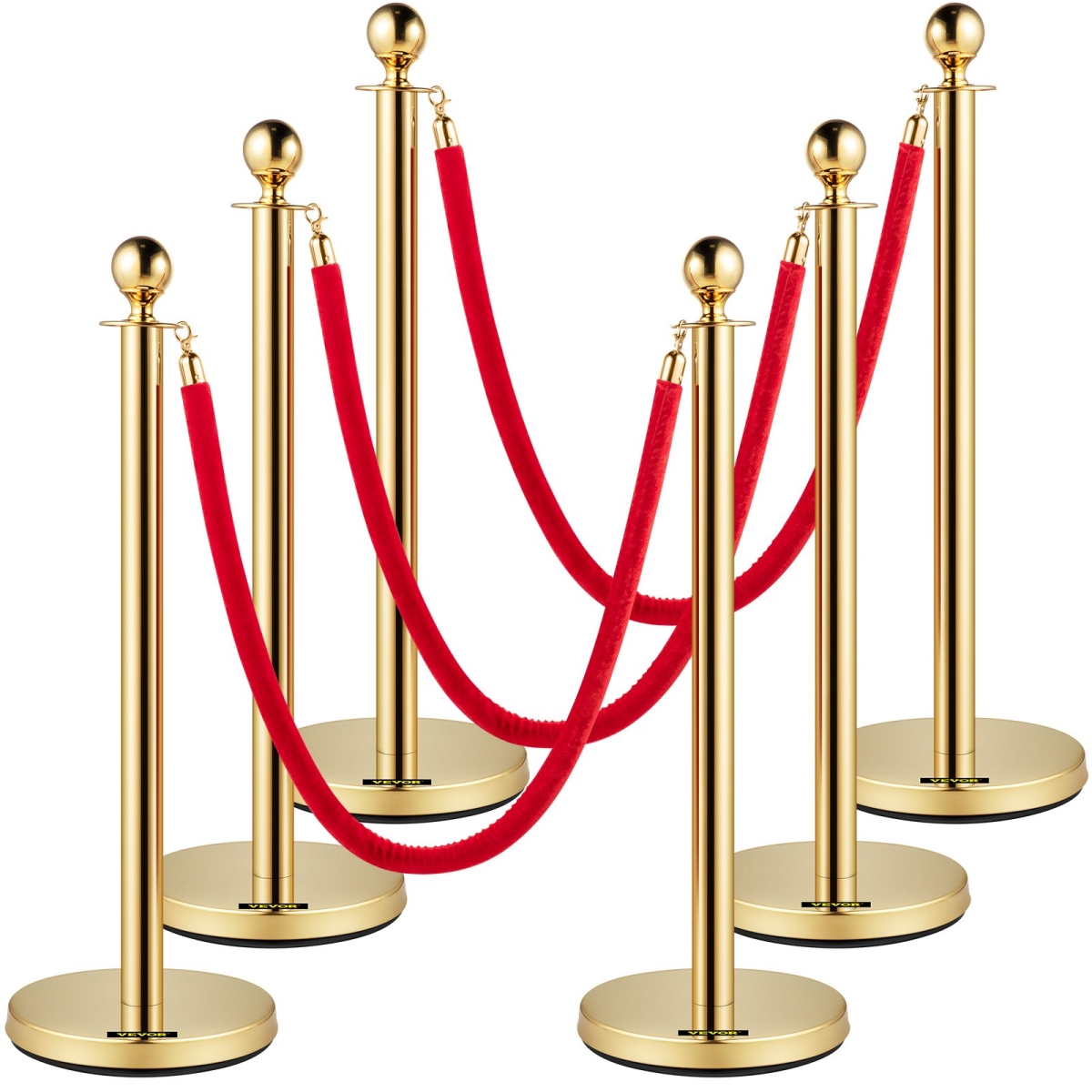 TDZQTHRSGLZJ67FVUV0 5 ft. Velvet Ropes & Posts, Red