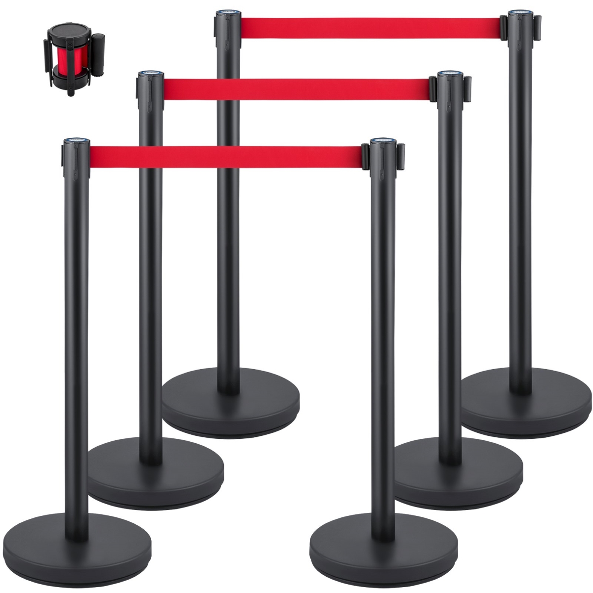 6.6 ft. Crowd Control Stanchion with Rubber Base, Black - Set of 6
