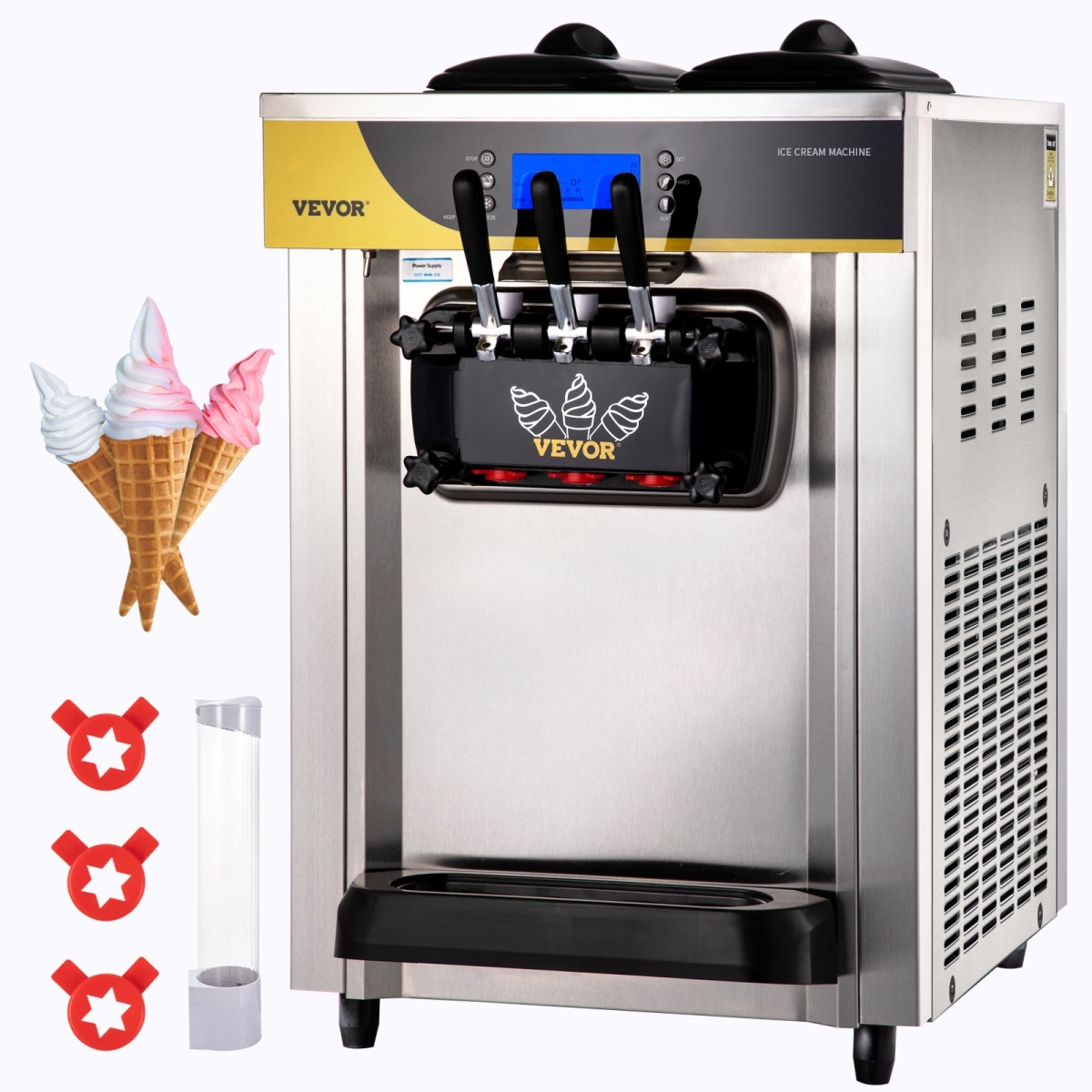 Picture of Vevor S2230LHR1110VIP0GV1 2200W Countertop Soft Serve Commercial Ice Cream Maker, Silver