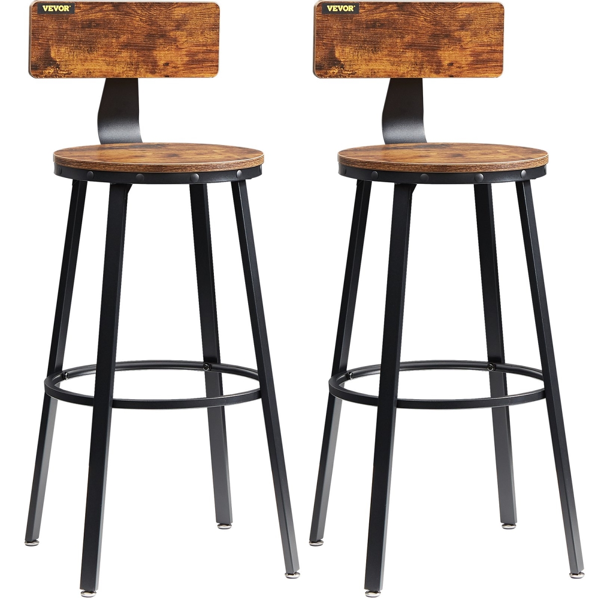 Picture of Vevor TMKBBTDYZDFGZTY7KV0 29 in. Rustic Bar Stools Counter Height Round Bar Chairs with Backrest - Set of 2