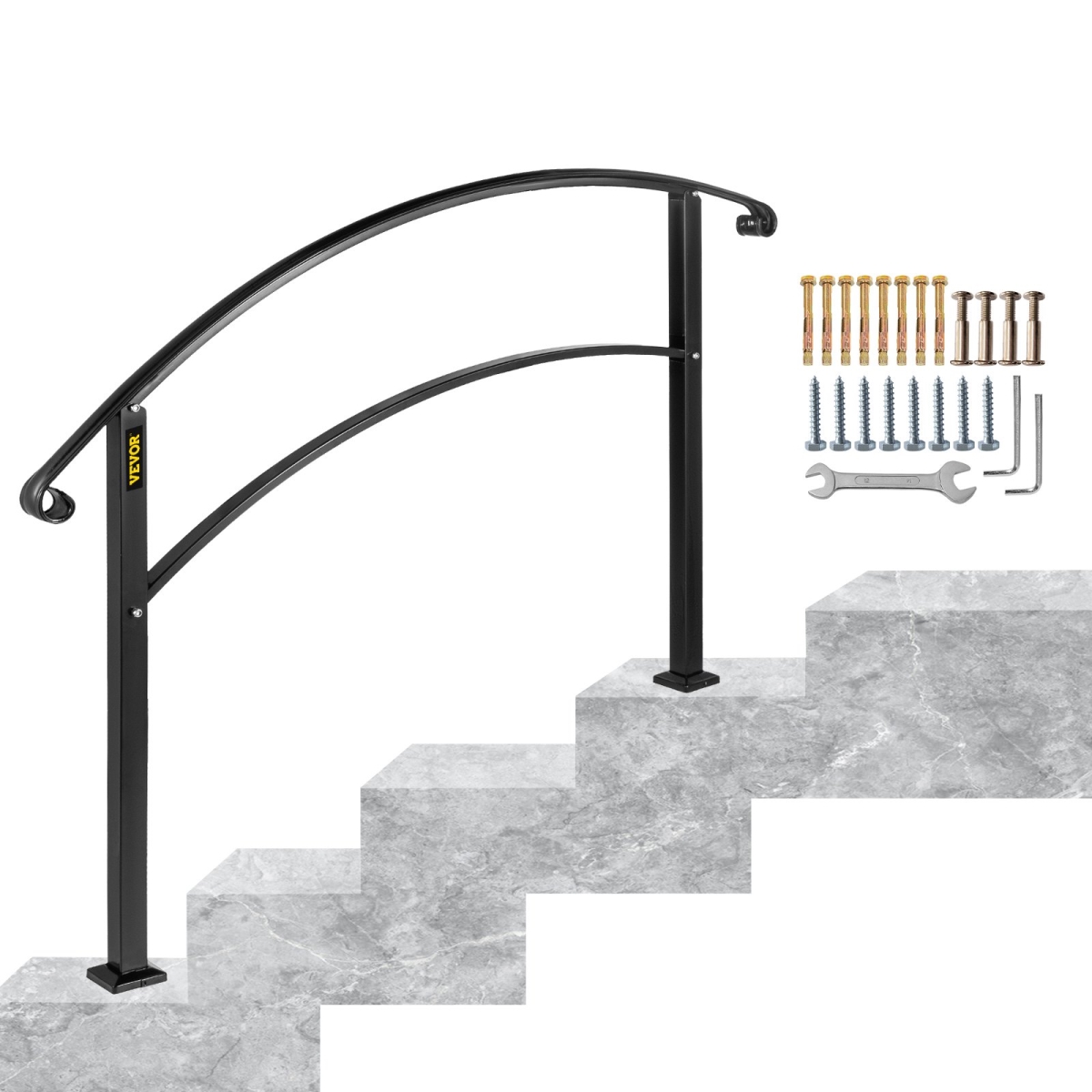 Picture of Vevor 4FTHWTYFSBLACK001V0 Stair Rail Wrought Iron Handrail with Installation Kit Hand Rails for Outdoor Steps&#44; Matte Black