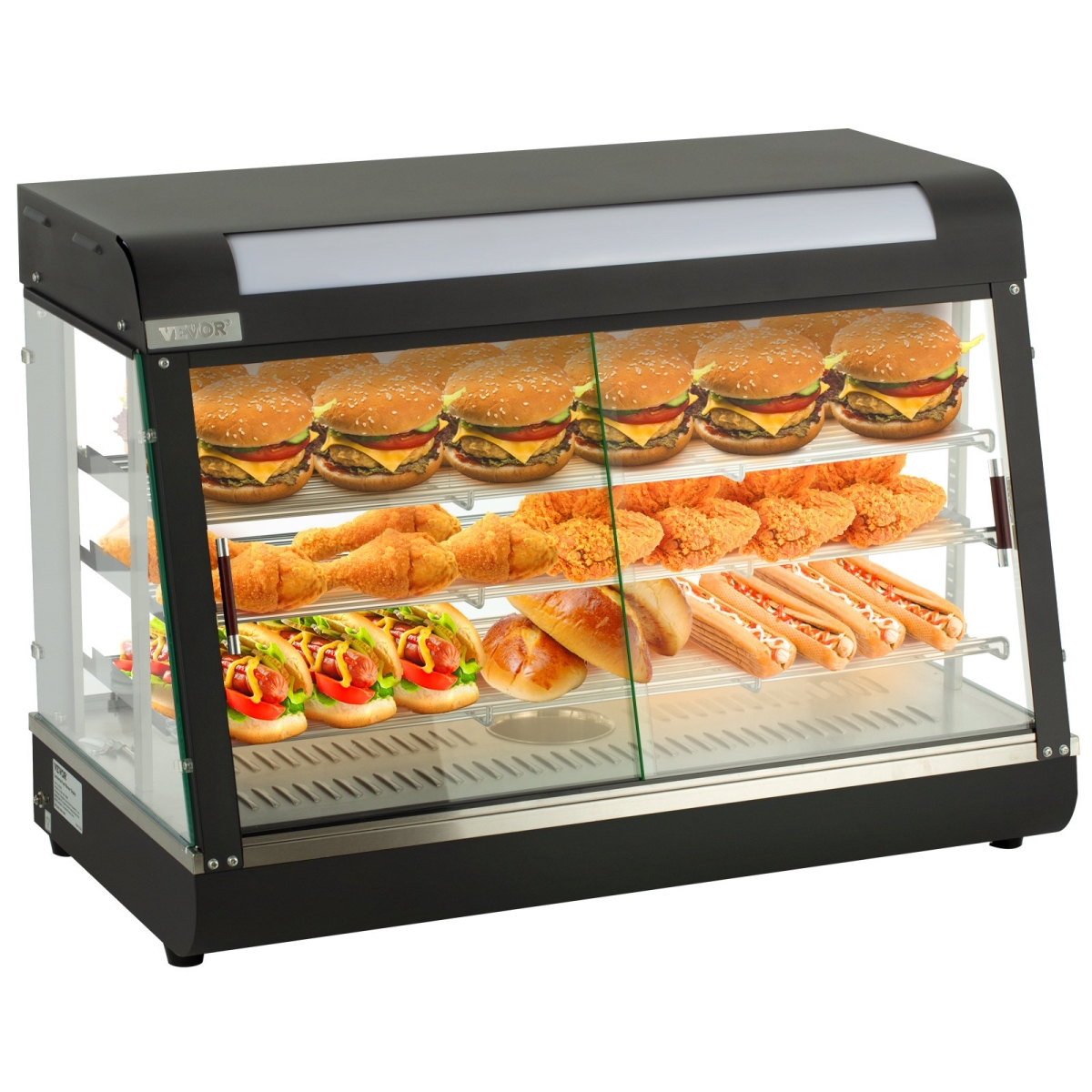 Picture of Vevor SPBWJCYTGPQGHGAZGV1 3-Tier Commercial Food Warmer Countertop Pizza Cabinet with Water Tray