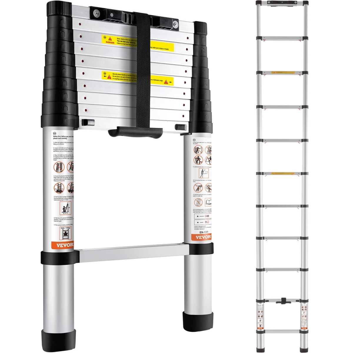Telescoping Ladder Aluminum Extension Step 10.5 ft Multi-purpose Portable