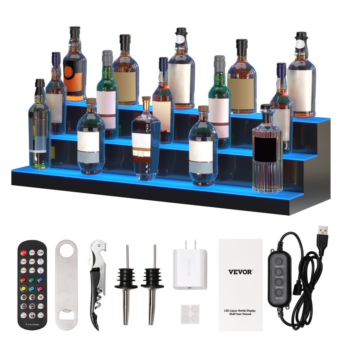 Picture of Vevor ZTXJPLED340RFAVHOV1 40 in. 3 Tiers LED Lighted Liquor Bottle Display Shelf for Holding 30 Bottles