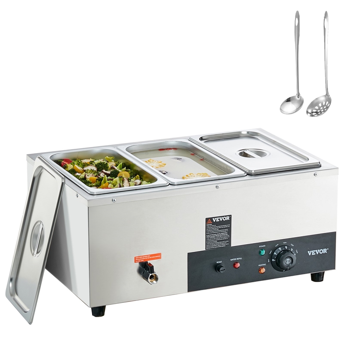 Picture of Vevor BWT338QT1500WDRNAV1 3 x 8 qt. Electric Steam Table 3-Pan Commercial Food Warmer&#44; Silver