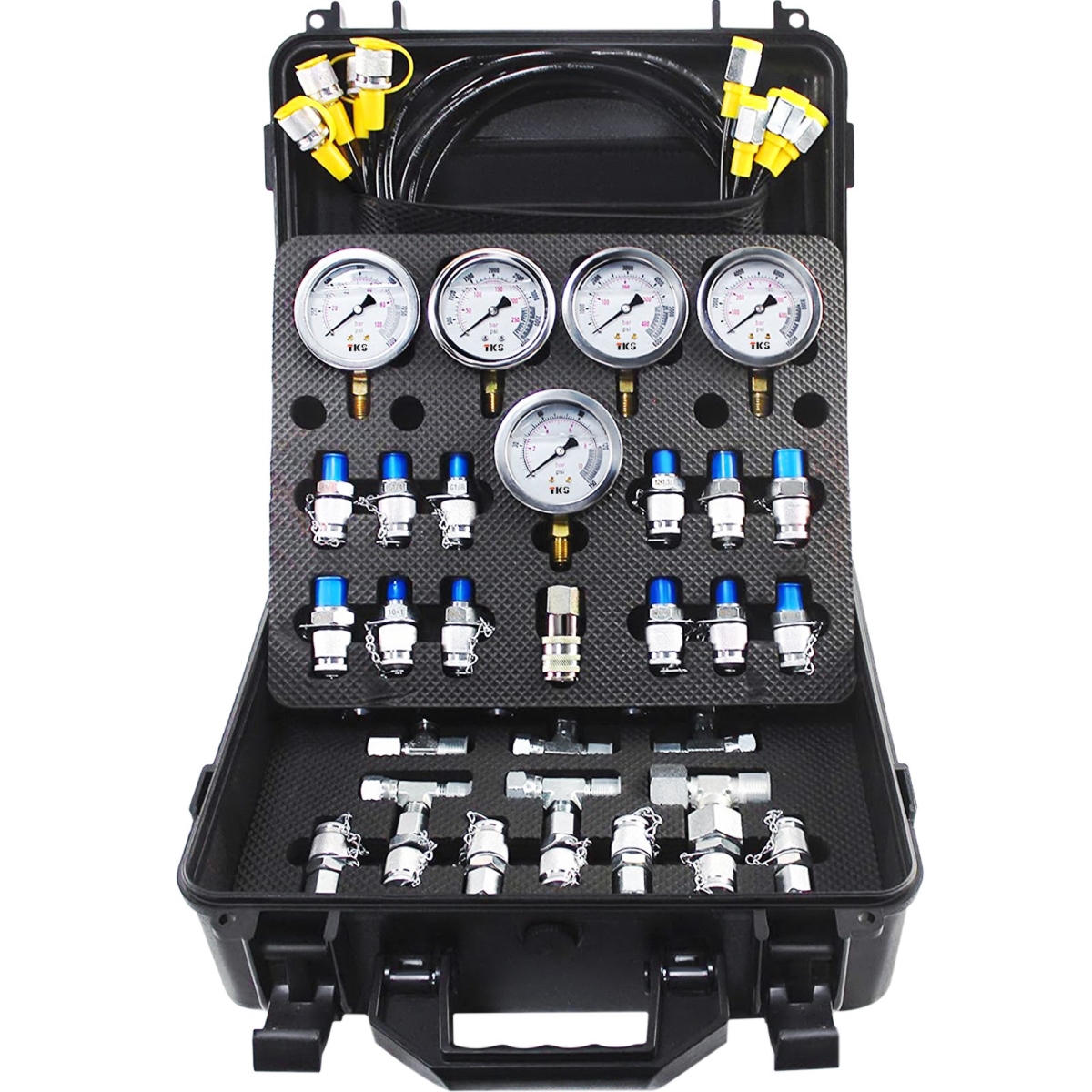 Picture of Vevor YLBBD60PSI350N2B9V0 5 ga 13 Test Couplings 14 Tee Connectors 5 Test Hoses Hydraulic Pressure Test Kit