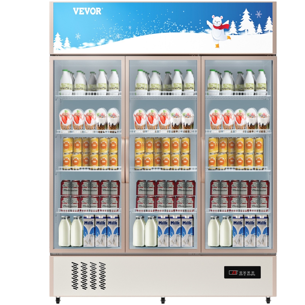 Picture of Vevor SMB35CUFT110V9T8GV1 Display Fridge Upright Beverage Cooler&#44; Glass Door with LED Light Commercial Refrigerator