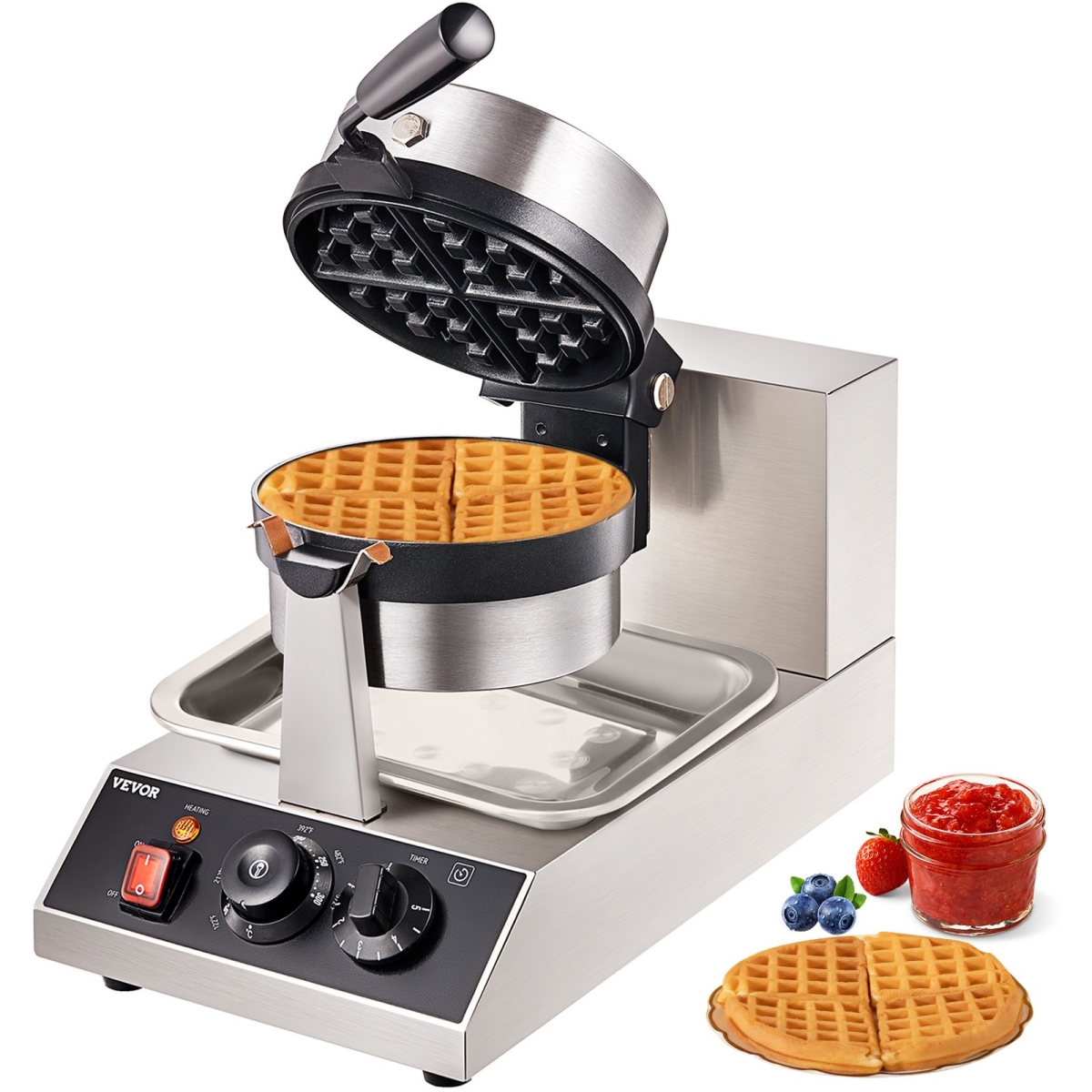 Picture of Vevor YXHFBJHFBFGZ46VD6V1 1300W Rotatable Non-Stick Waffle Iron 120V Commercial Round Waffle Maker