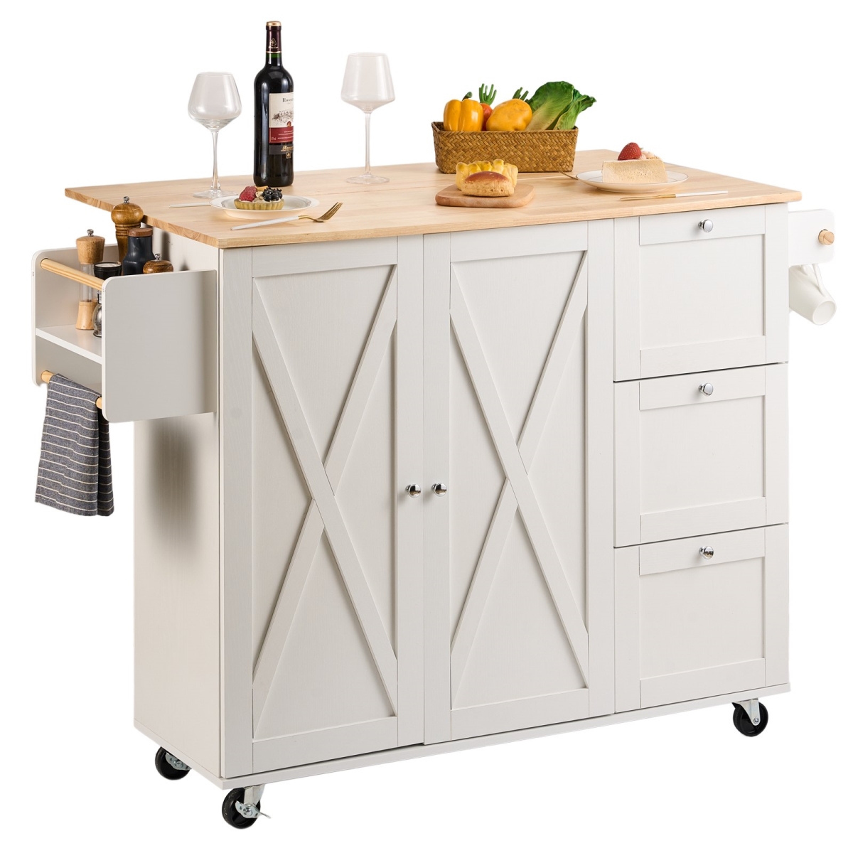 Picture of Vevor YDKCFDXJMDB32H9DDV0 45.3 in. Kitchen Island Cart with Solid Wood Top&#44; White