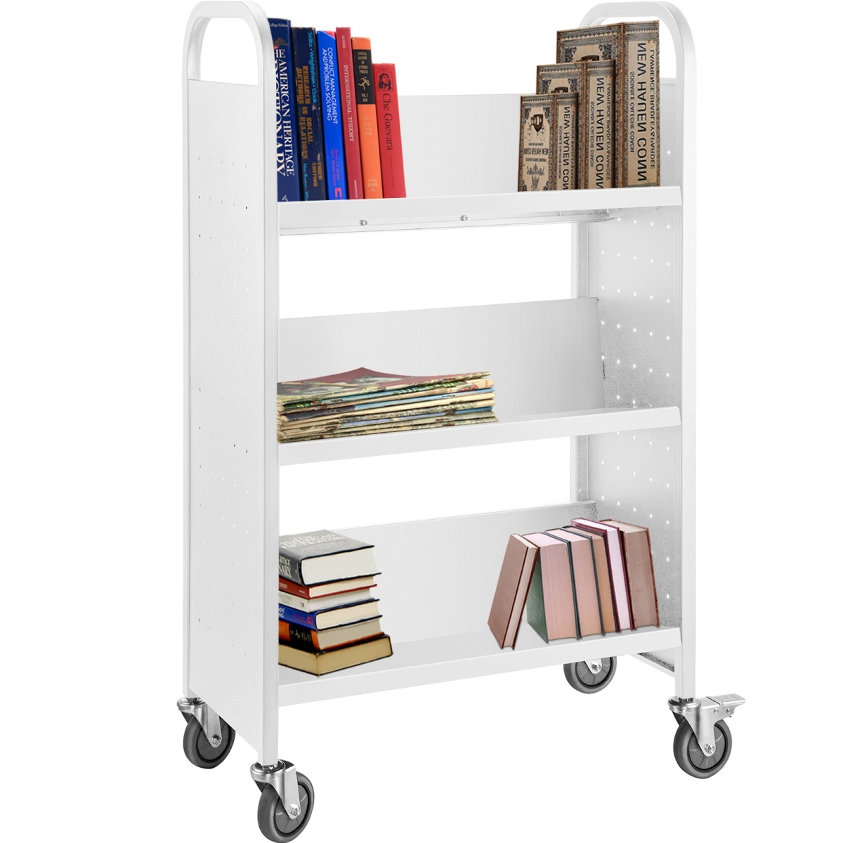 Picture of Vevor TSGTCSCVXDMBS0001V0 200 lbs Capacity Book Library Cart with V-Shaped Shelves&#44; Black