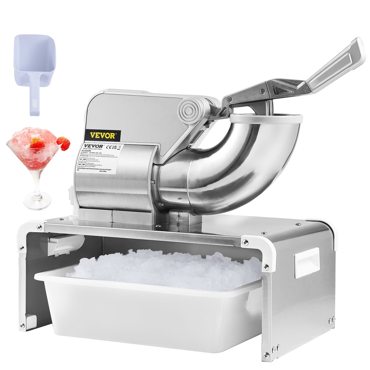 Picture of Vevor BBJ300KGH300WK10OV1 661 lbs Electric Snow Cone Maker with 4 Blades Stainless Steel Shaved Ice Machine with Cover