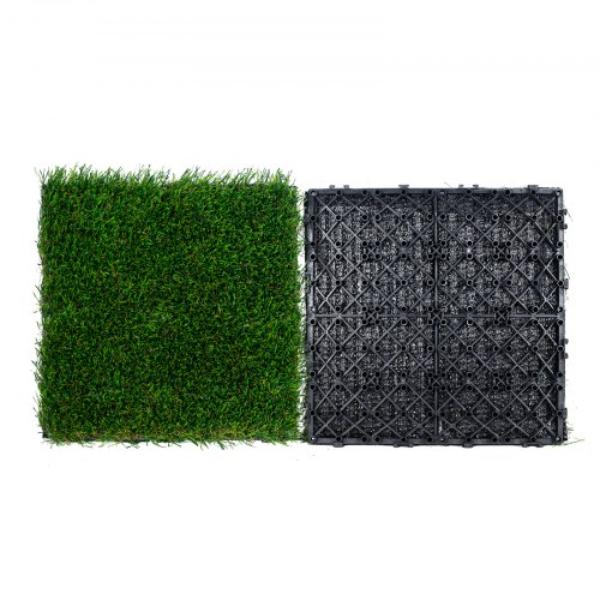 12 x 12 in. Artificial Grass Tiles Turf Deck Set - Synthetic Fake Grass Artificial Grass Interlocking Tiles - Pack of 18