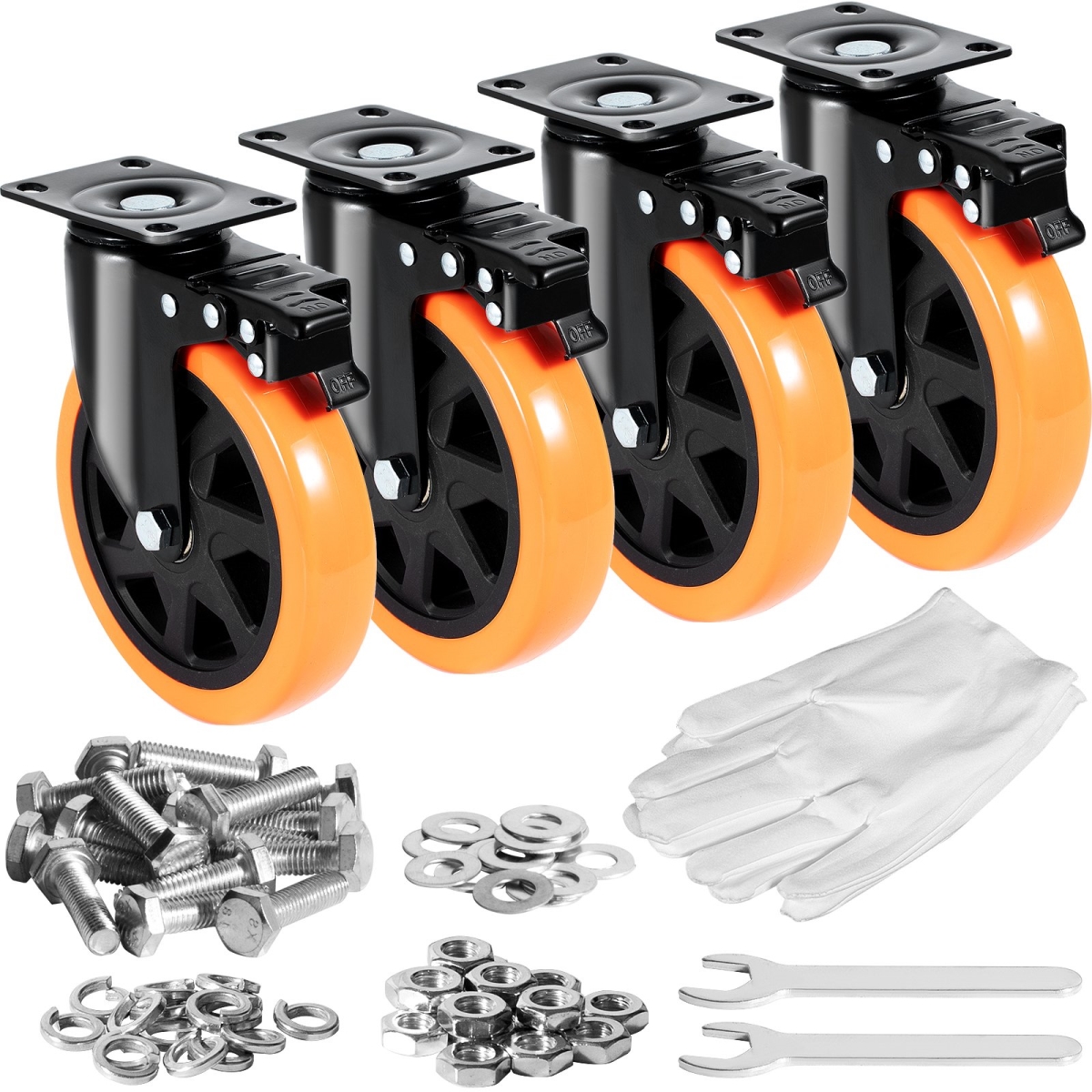Caster Wheels Swivel Plate Casters 4 Pack 6" Heavy Duty with Locking Brake, 4PK